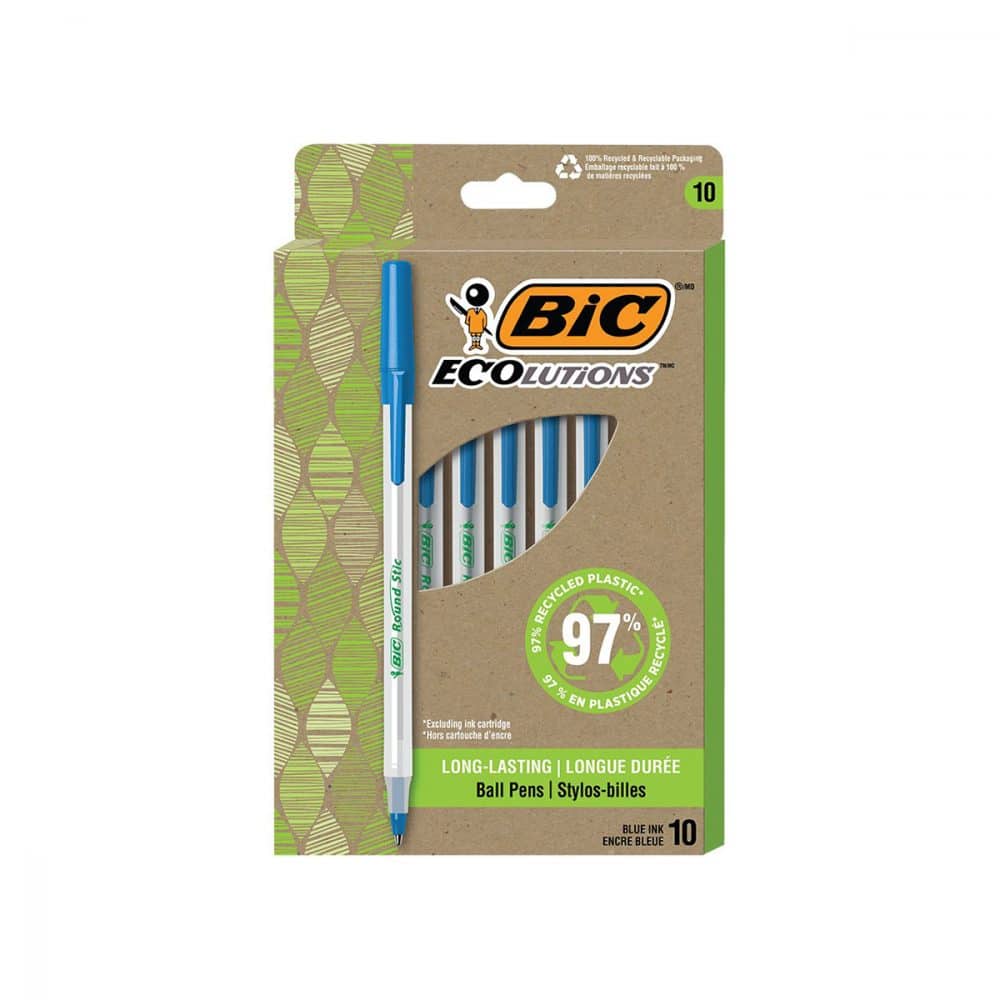 Pqt de 10 Stylos à bille Ecolut Round Stic bleu