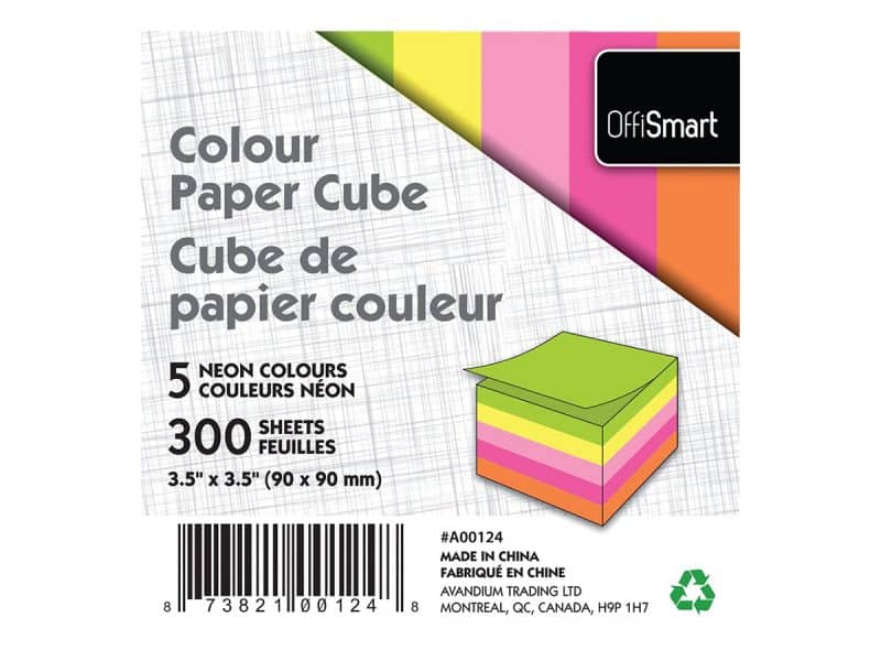 cube couleur 3.5x3.5 300 feuilles neon