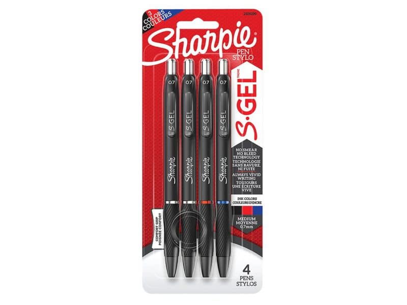 Paquet de 4 stylos Sharpie S-gel 0.7 - bleu, rouge et noir