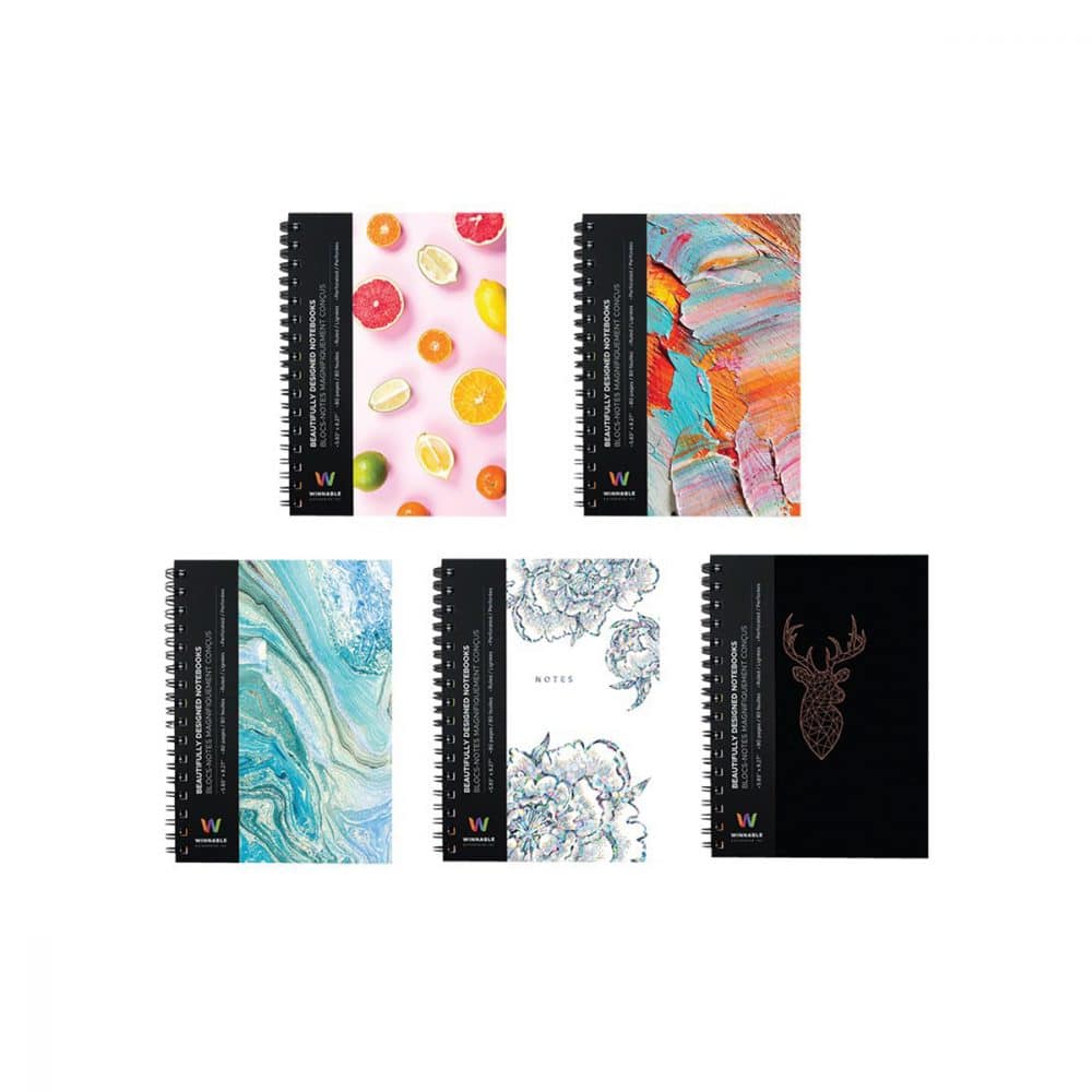 Cahier de notes de 160 pages lignées, 8.5x5.5po - motifs ass