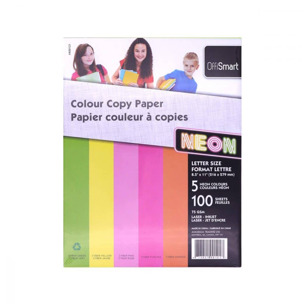 Paquet de 100 feuilles 5 couleurs néons