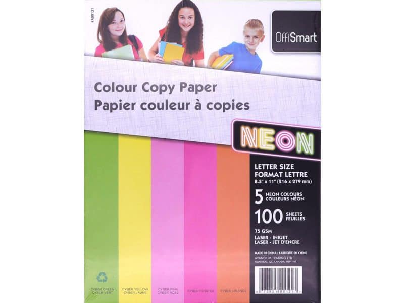 Paquet de 100 feuilles 5 couleurs néons