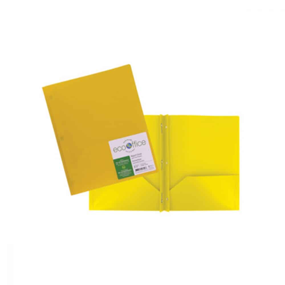 Duo-tang 3 attaches et 2 pochettesen poly EcoOffice - jaune