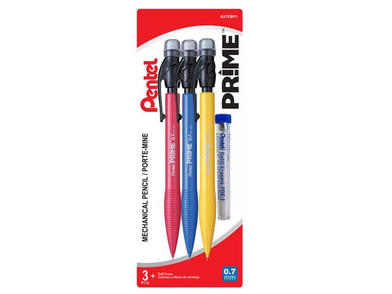 Paquet de 3 porte-mines avec effaces Pentel Prime 0.7