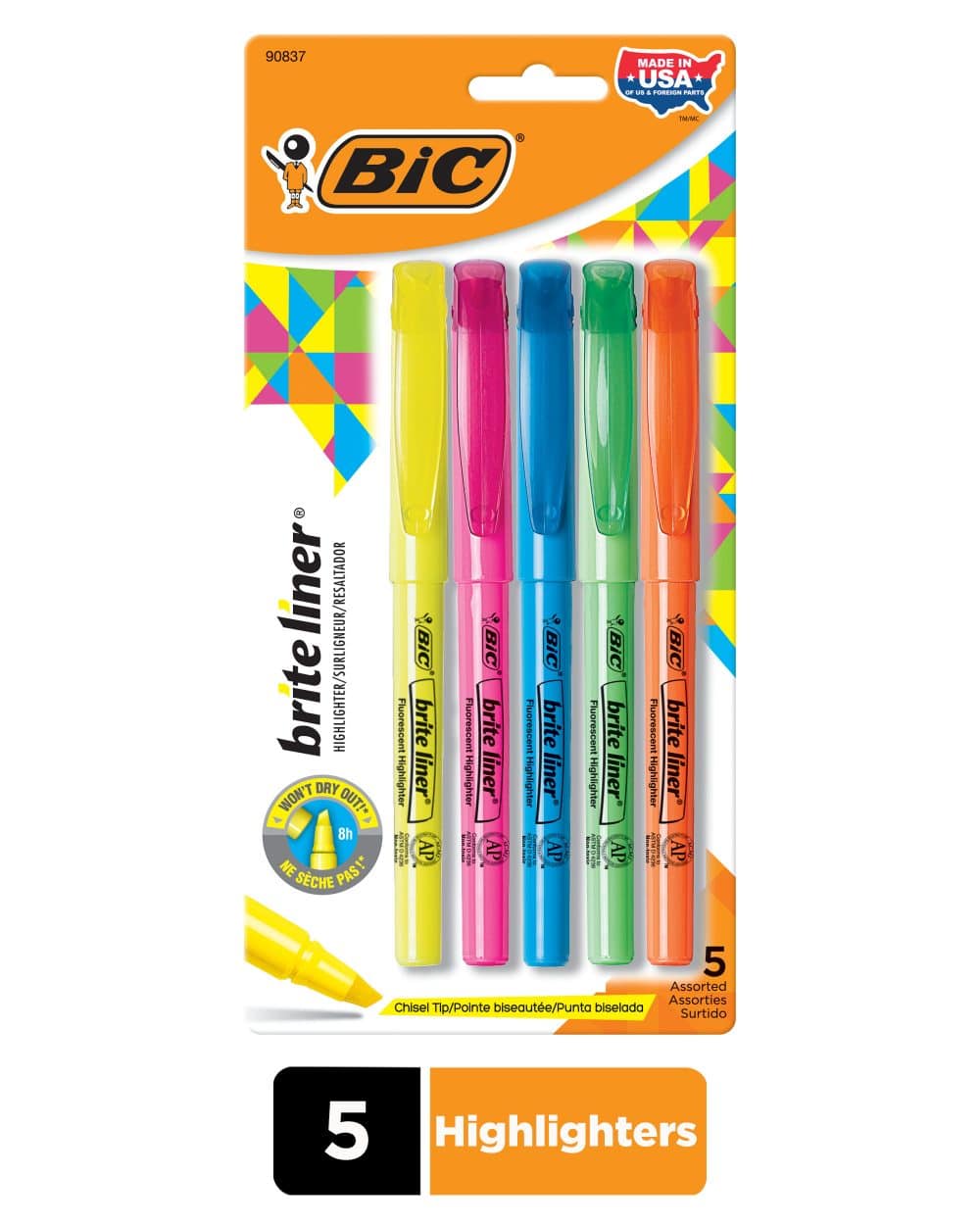 Paquet de 5 surligneurs Bic Brite-liner Grip – Image 2