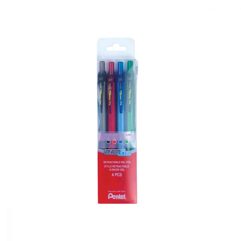 Paquet de 4 stylos rétractables Pentel Energel Slim 0.7