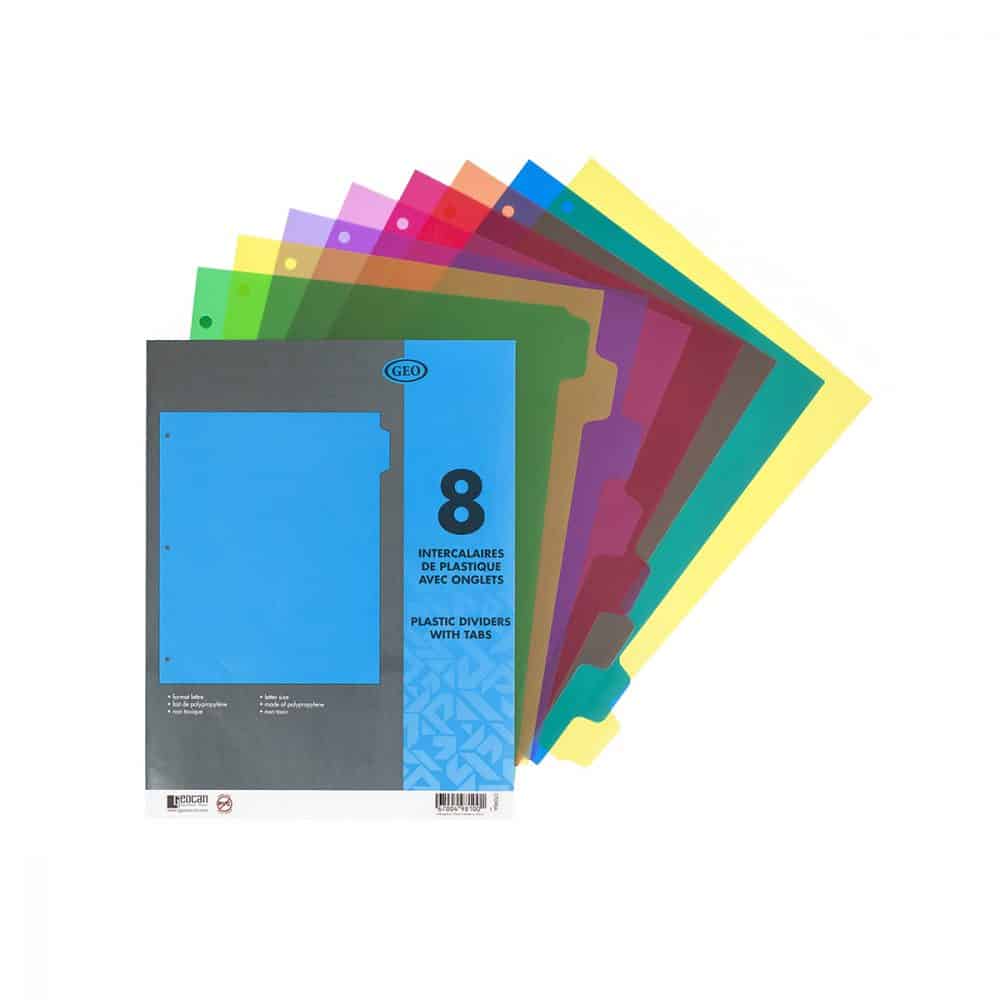 Intercalaires de plastique Geocan avec 8 onglets