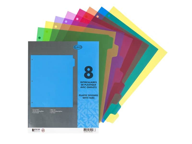 Intercalaires de plastique Geocan avec 8 onglets