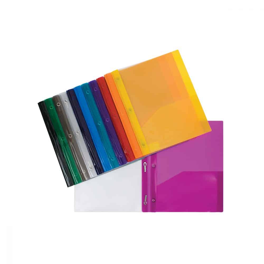 Duo-tang attaches et pochettes poly translucide assorties