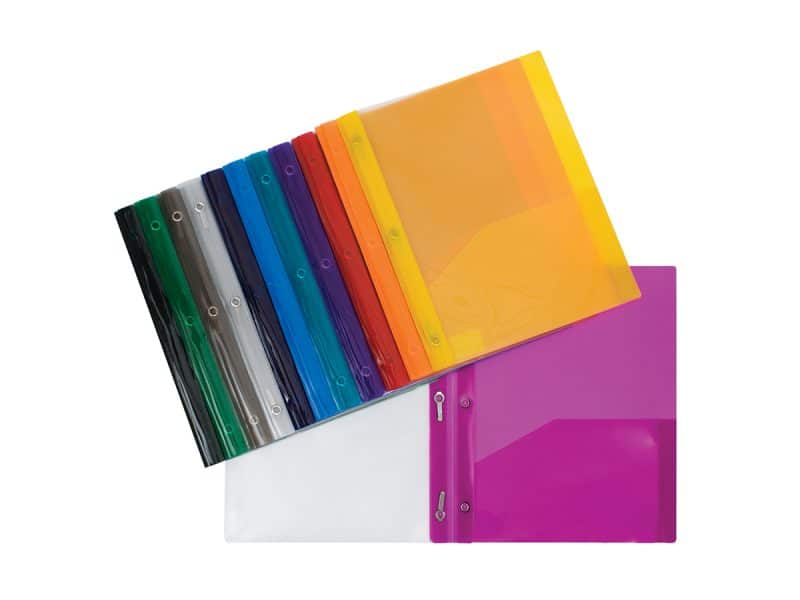 Duo-tang attaches et pochettes poly translucide assorties