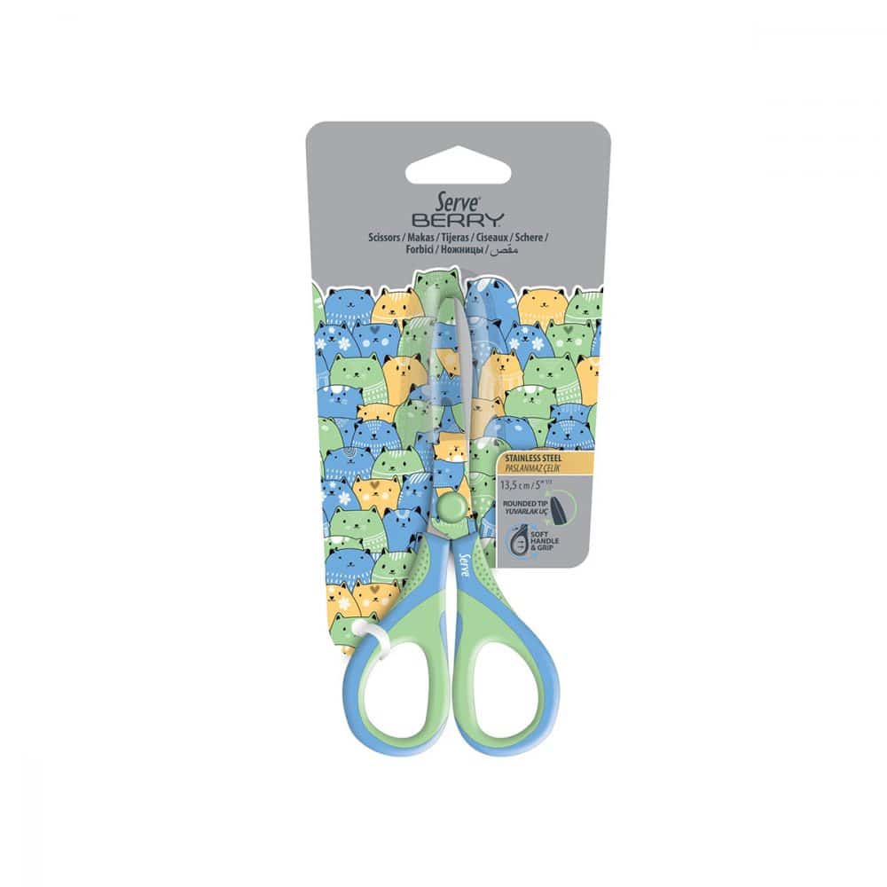 Ciseaux Serve Berry 13.5 cm - chats bleus et verts