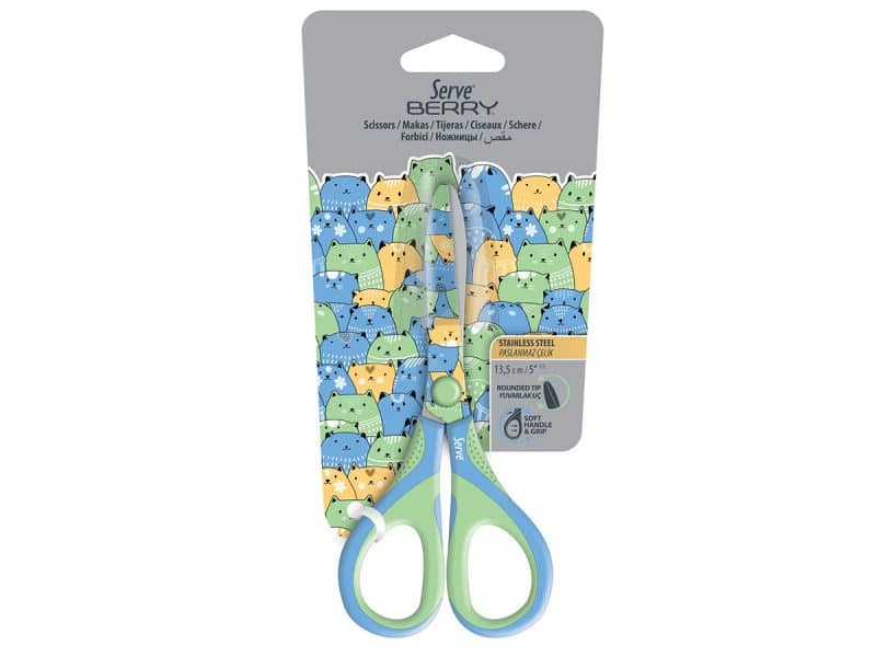 Ciseaux Serve Berry 13.5 cm - chats bleus et verts
