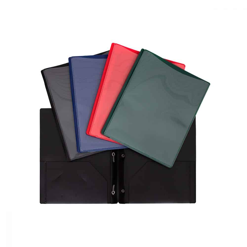 Duo-tang attaches et pochettes + pochette transparente avant