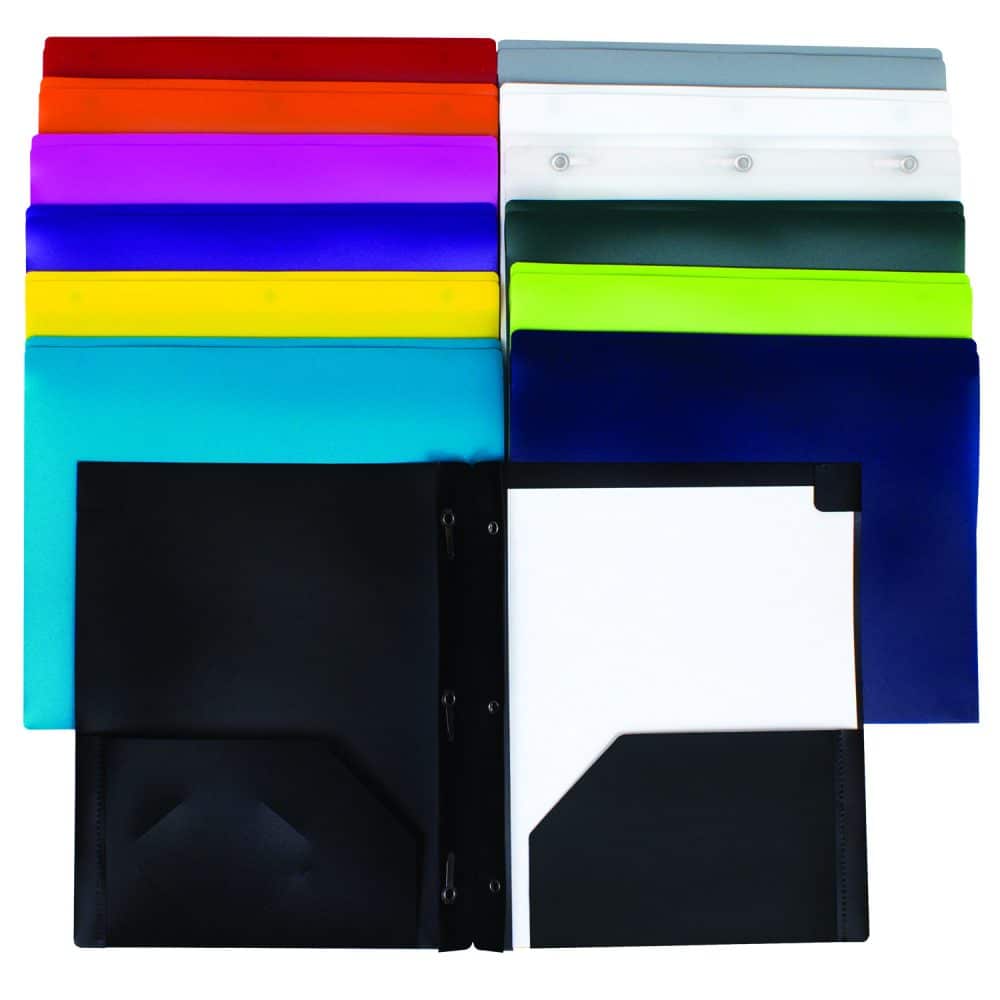 Duo-tang plastique avec attaches et pochettes PFDT2