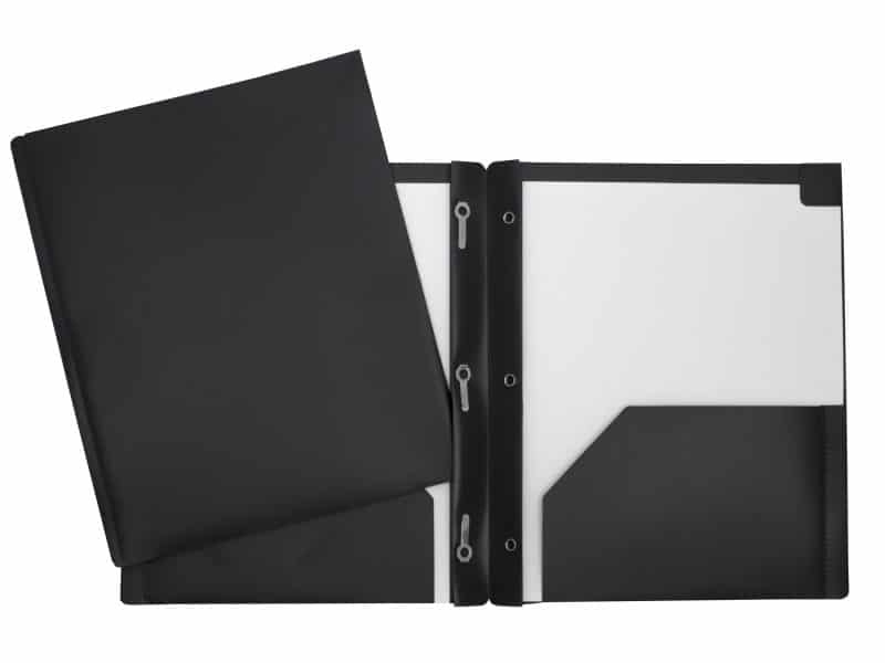 Duo-tang plastique avec attaches et pochettes PFDT2 - Noir