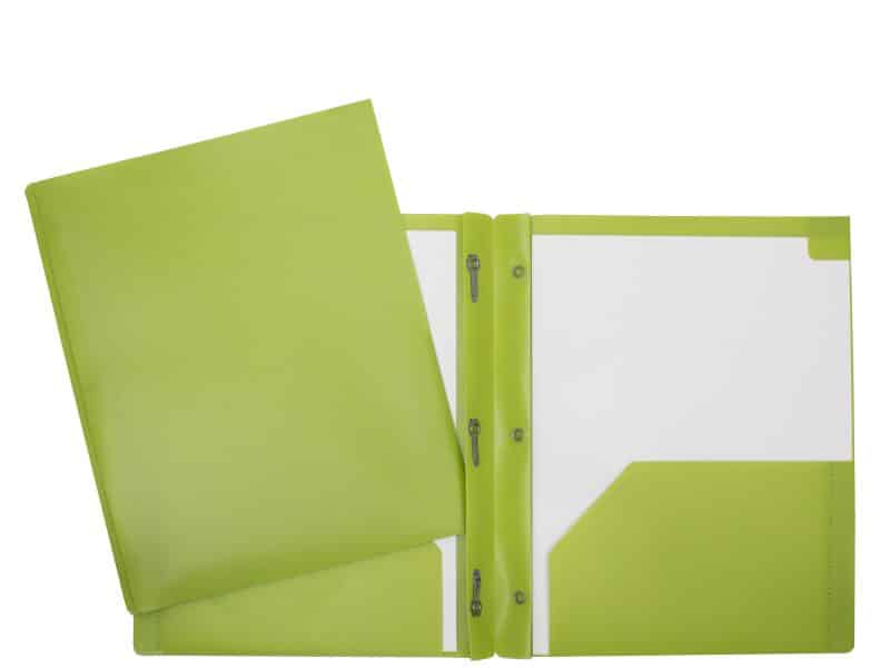 Duo-tang plastique avec attaches et pochettes PFDT2 - Vert pâle