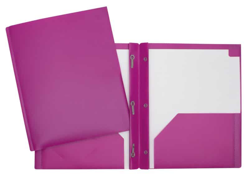 Duo-tang plastique avec attaches et pochettes PFDT2 - Rose