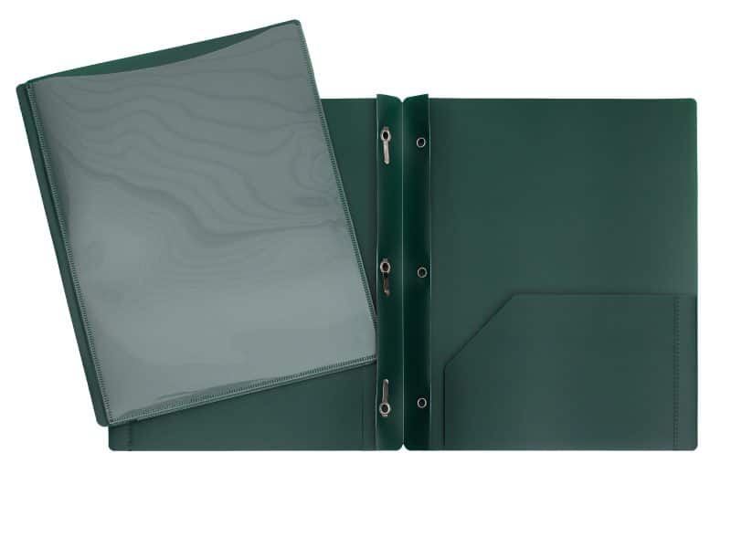 Duo-tang plastique avec attaches et pochettes PFDT2 - Vert