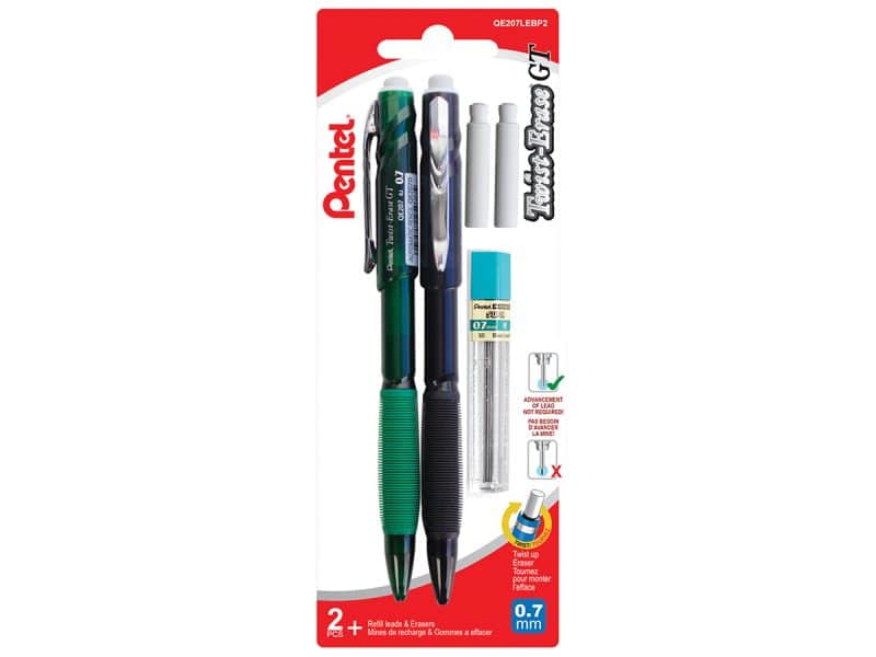 Paquet de 2 porte-mines Pentel Twist Erase GT 0.7