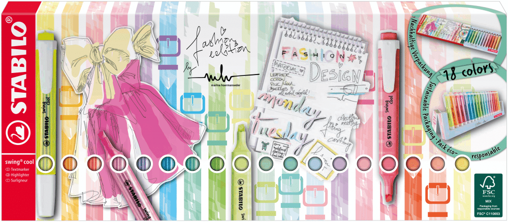 18 surligneurs Stabilo Swing Cool (8 fluos et 10 pastels) – Image 3