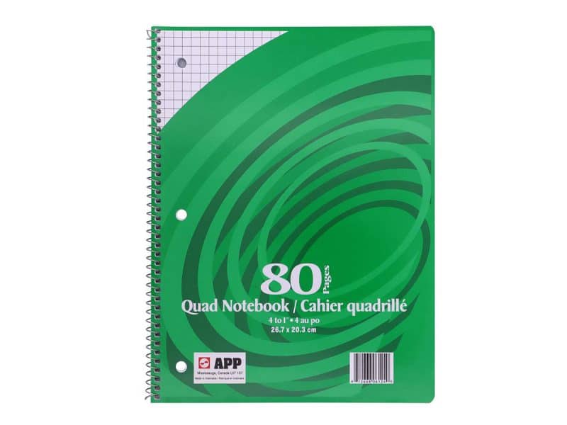 Cahier quadrillé 4 carrés/pouce, 80 pages