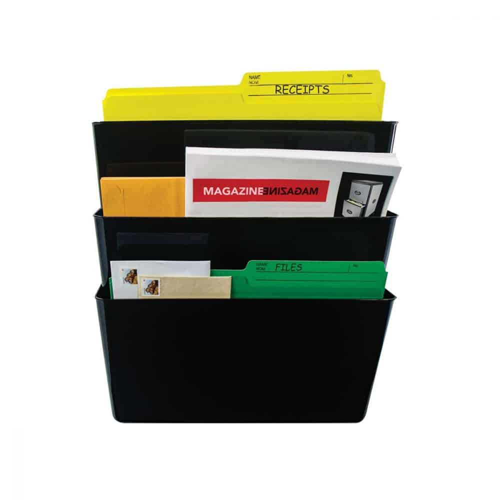 Pochettes murales incassables - Ens. de 3, format ltr - Noir