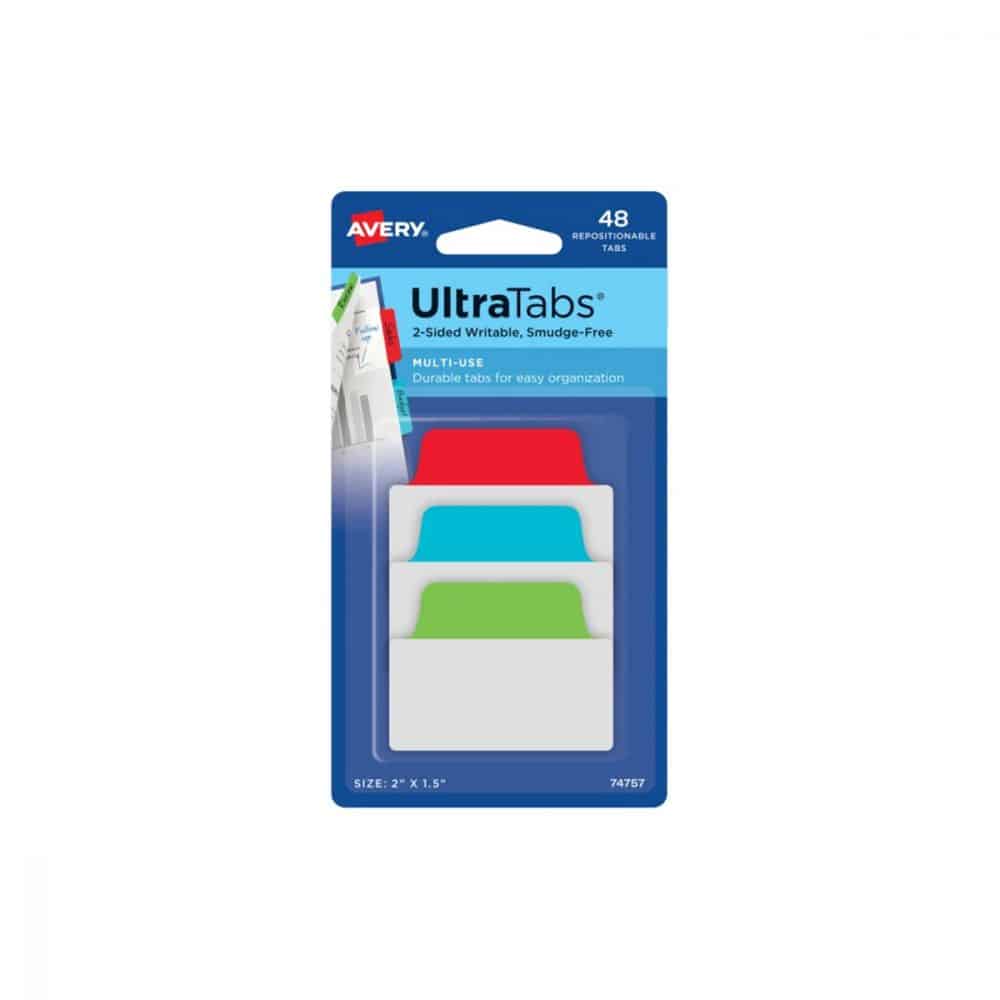 Avery Ultratabs polyvalents 2x1.5po-rouge, bleu, vert 48/pqt