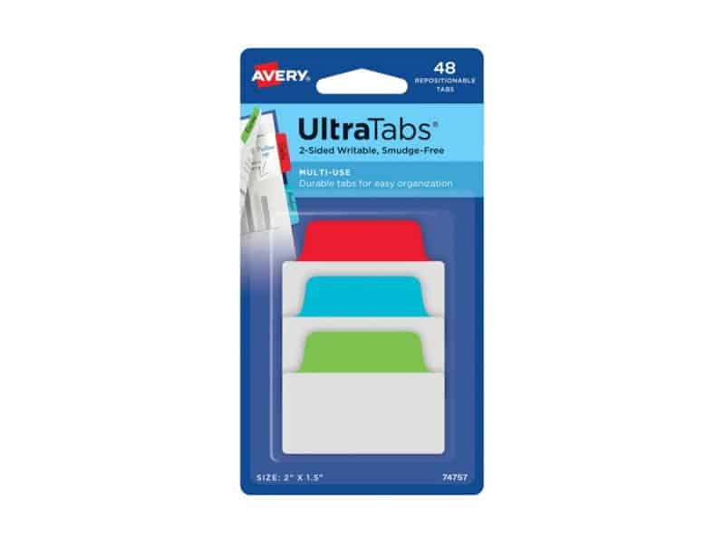Avery Ultratabs polyvalents 2x1.5po-rouge, bleu, vert 48/pqt
