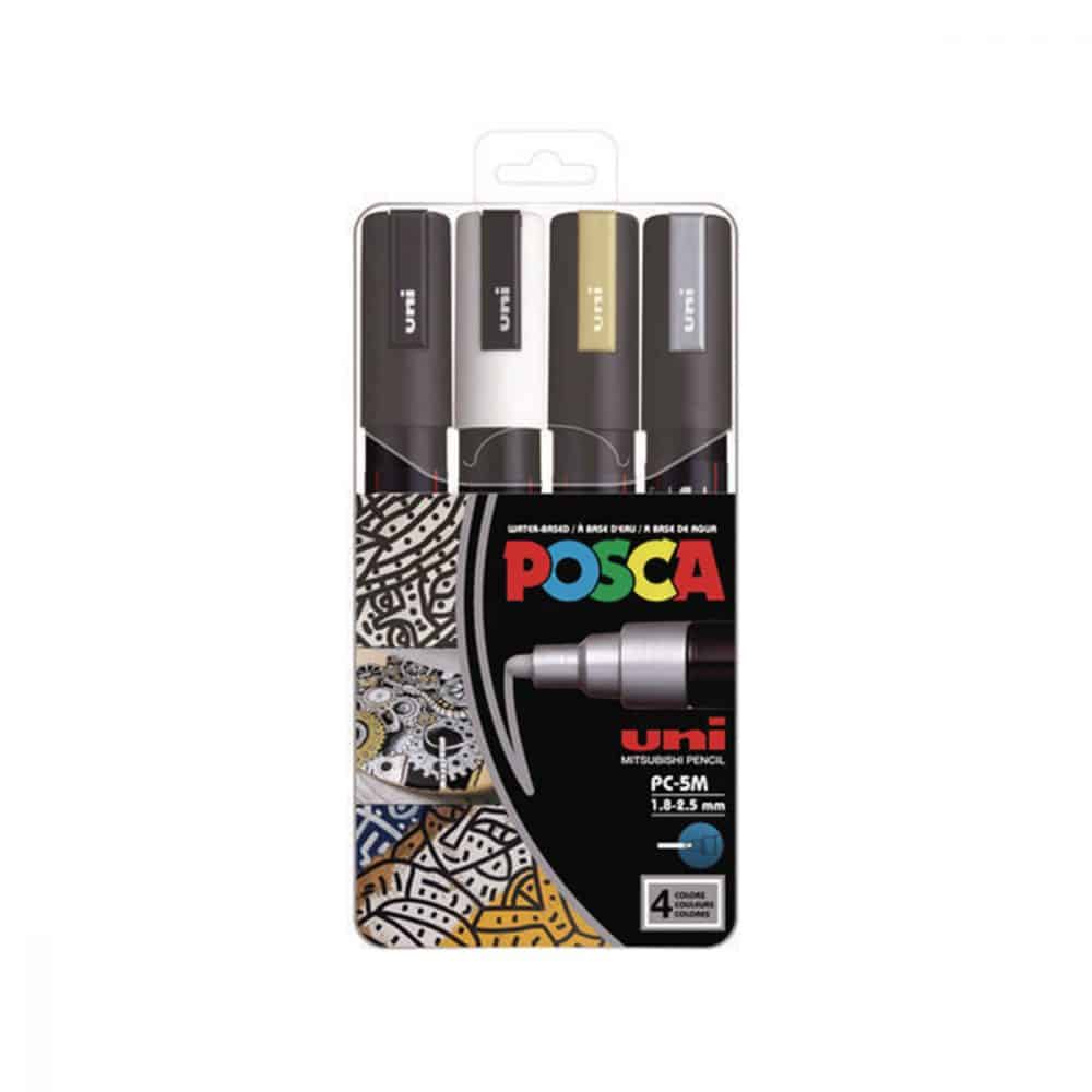 Paquet de 4 Posca métalliques à base d'eau pointe 1.2-2.5mm