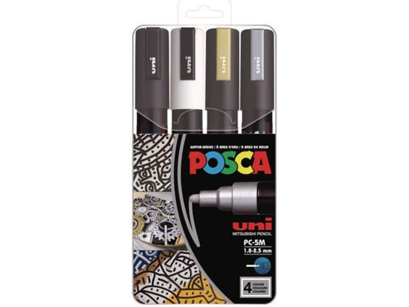 Paquet de 4 Posca métalliques à base d'eau pointe 1.2-2.5mm