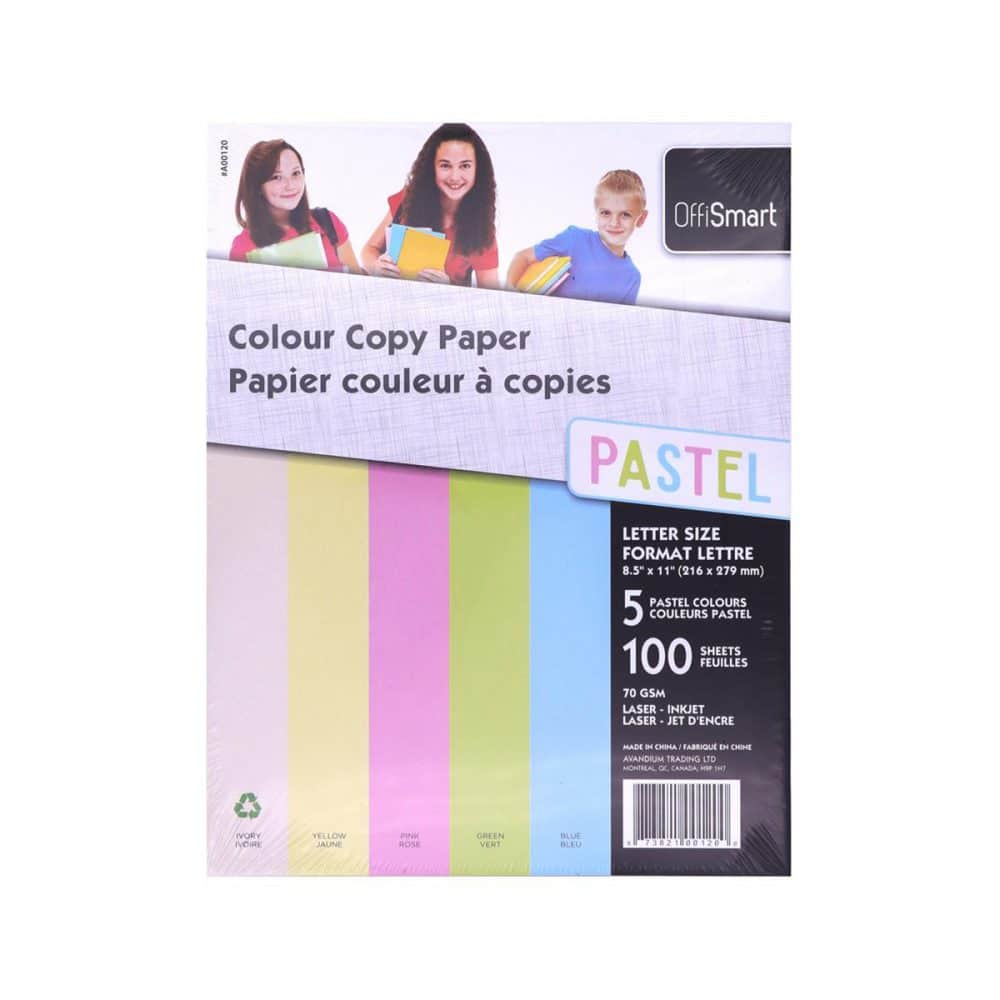 Paquet de 100 feuilles 5 couleurs pastels