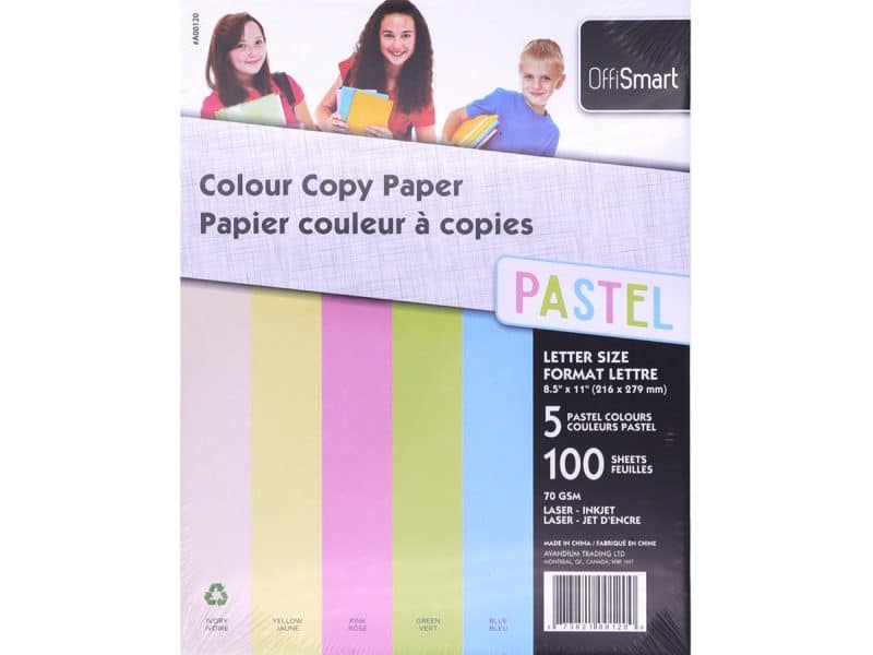 Paquet de 100 feuilles 5 couleurs pastels