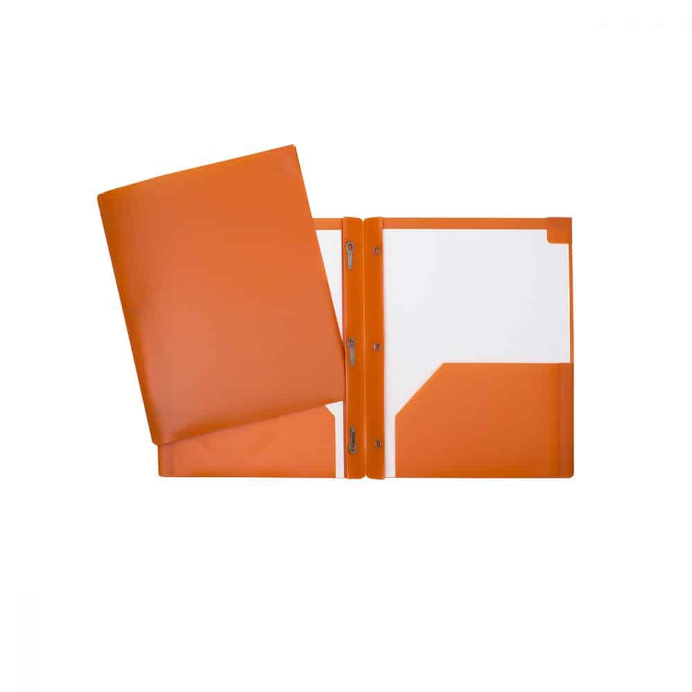 Duo-tang plastique avec attaches et pochettes PFDT2 - orange