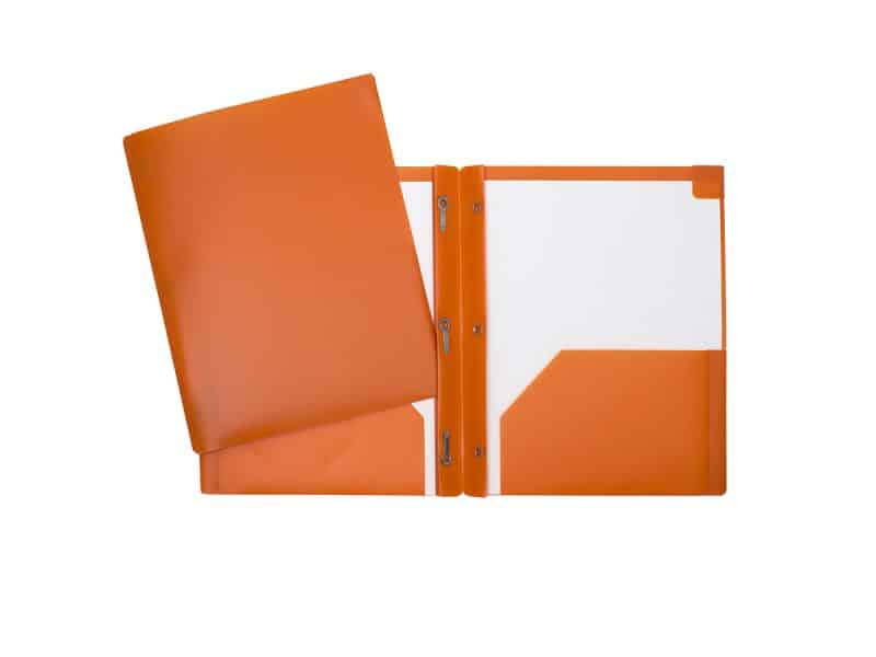 Duo-tang plastique avec attaches et pochettes PFDT2 - orange