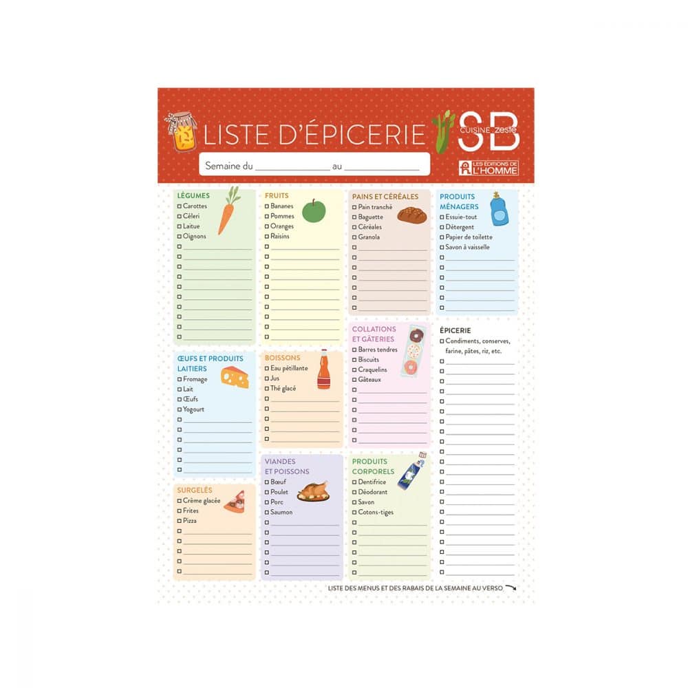 Liste d'épicerie Salut Bonjour