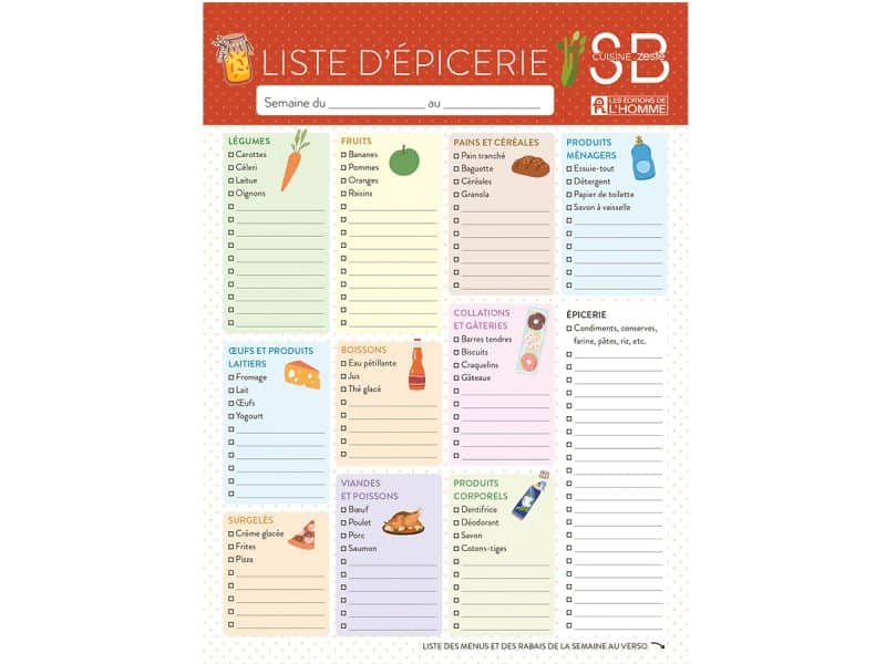 Liste d'épicerie Salut Bonjour