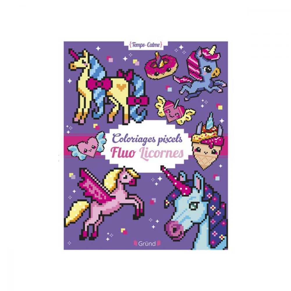 Coloriages pixels Fluo Licornes