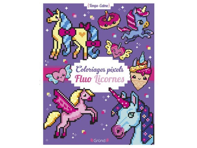 Coloriages pixels Fluo Licornes