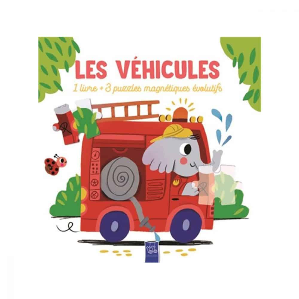 Les véhicules 1 livre + 3 puzzles magnétiques