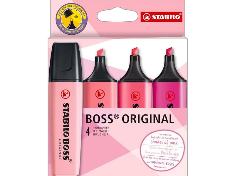 4 surligneurs roses Stabilo Boss