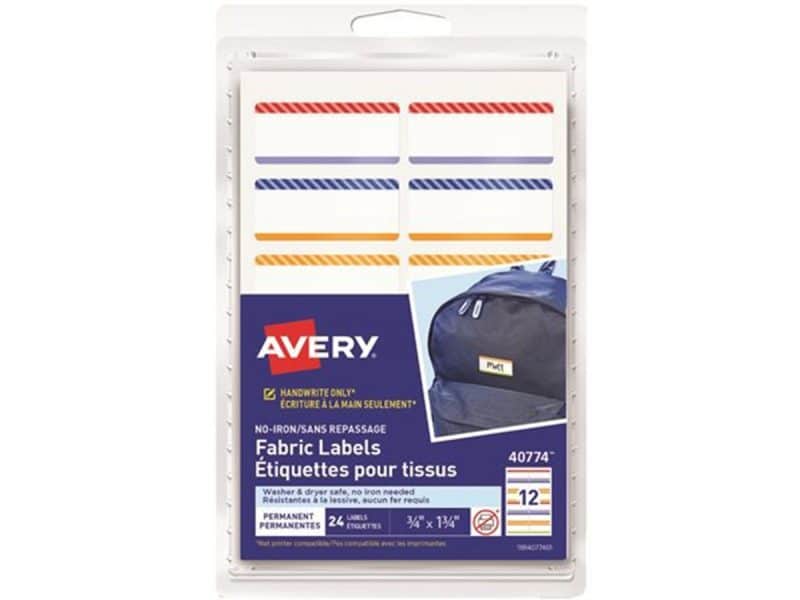 Étiquettes sans repassage pour tissus-  Avery Ludique