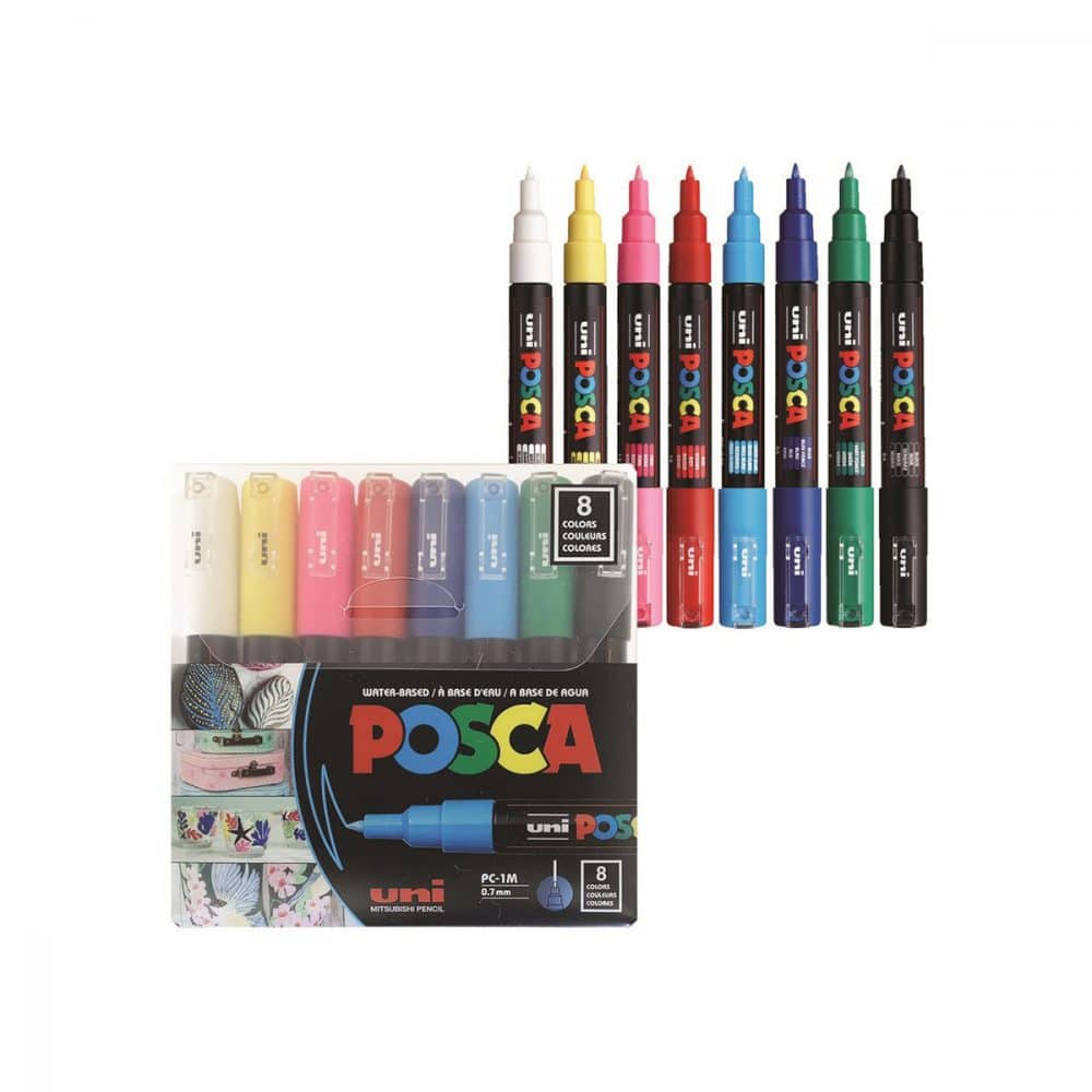 Ens. de 8 marqueurs acrylique Posca PC-1M Pointe Extra fine