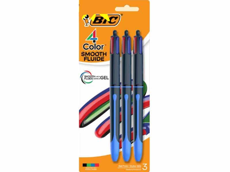 3 Stylos 4 couleurs pointe moyenne Bic
