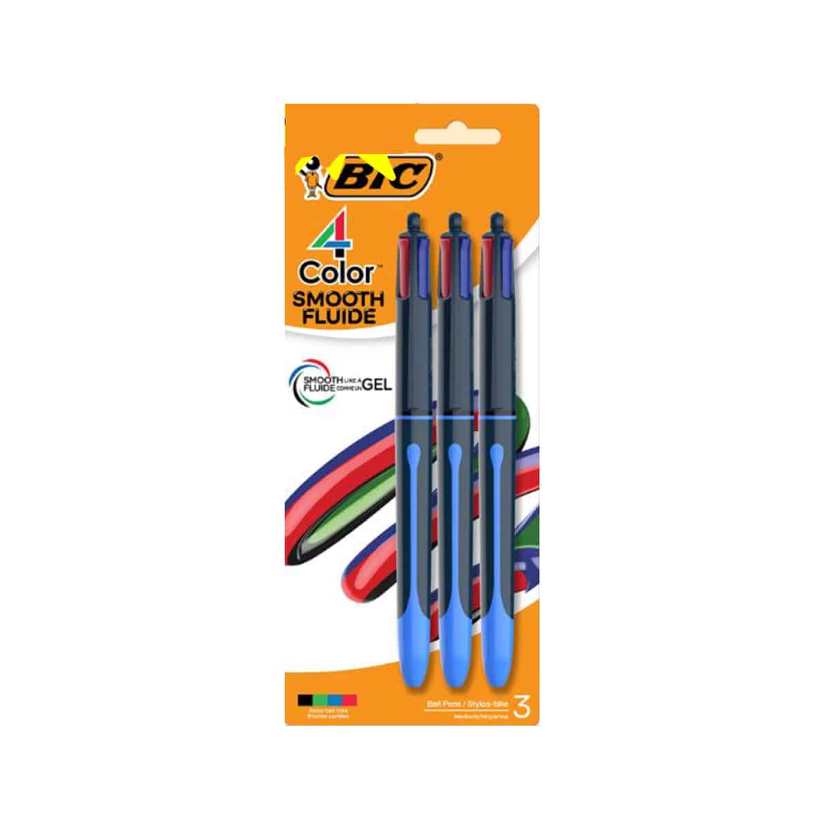 3 Stylos 4 couleurs pointe moyenne Bic