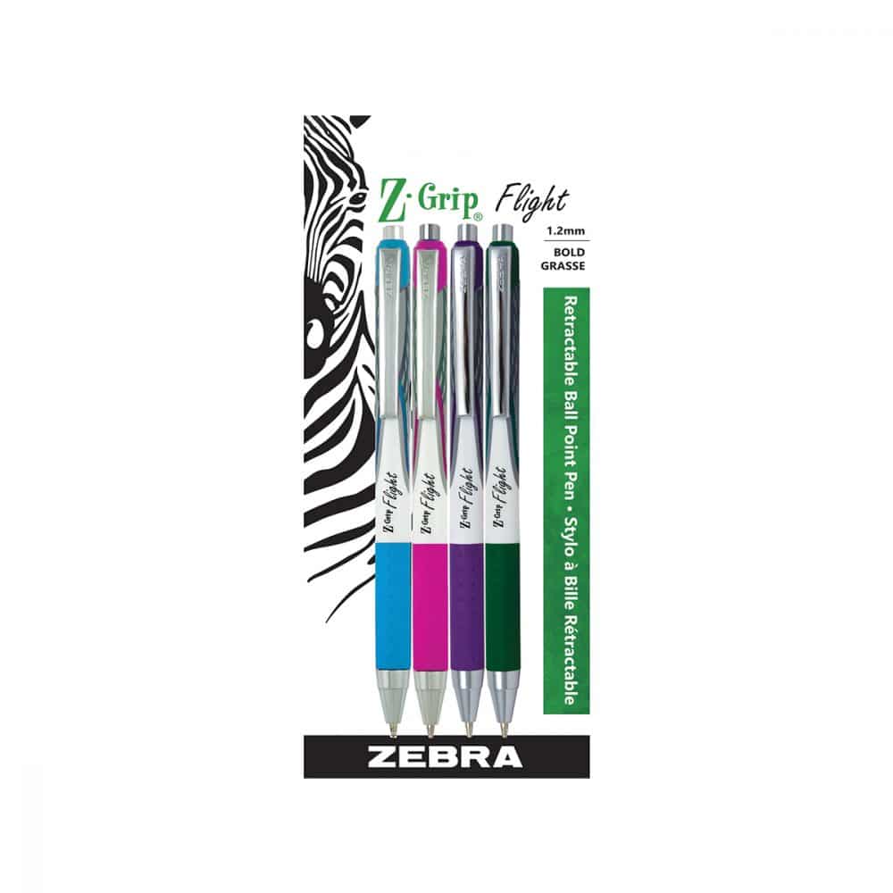 Stylos à bille rétra Z-Grip Flight - Zebra  pqt de 4 assorti