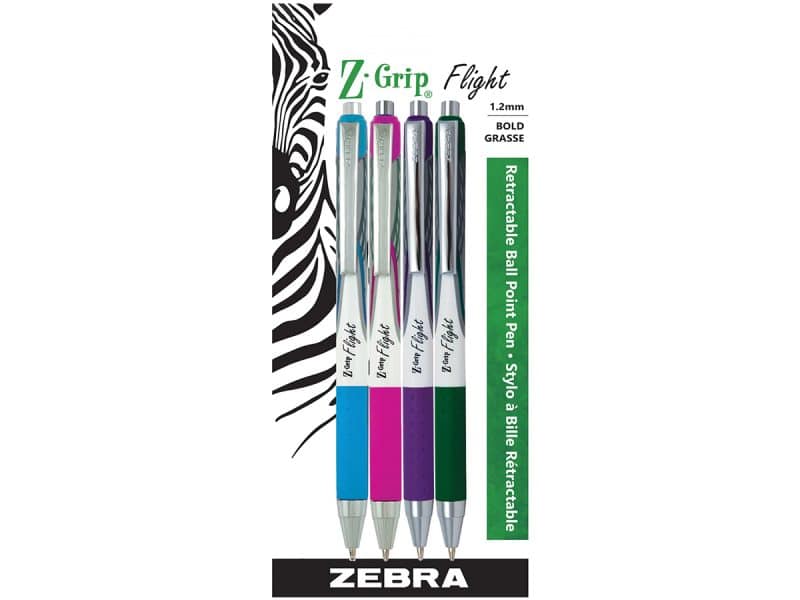 Stylos à bille rétra Z-Grip Flight - Zebra  pqt de 4 assorti