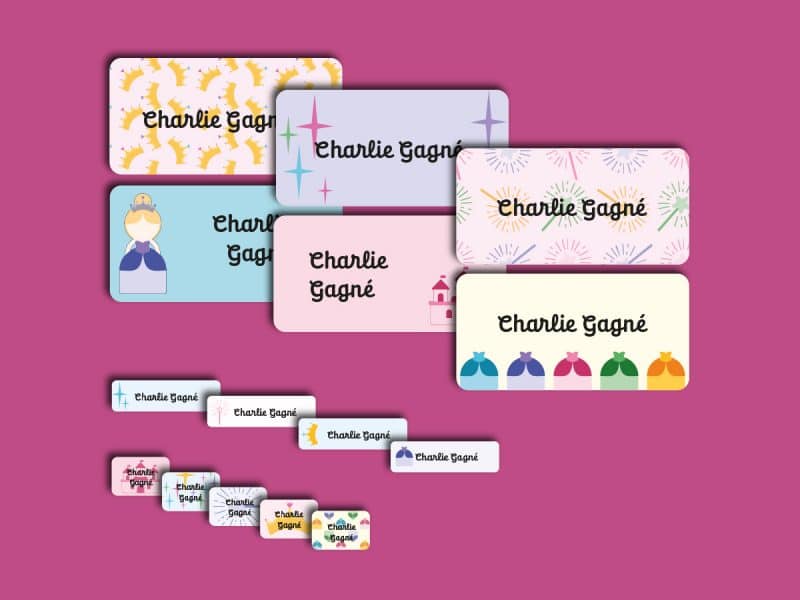 Ensemble d'étiquettes personnalisées princesse cursive