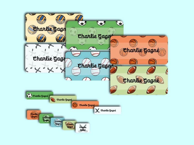 Ensemble d'étiquettes personnalisées sports cursive