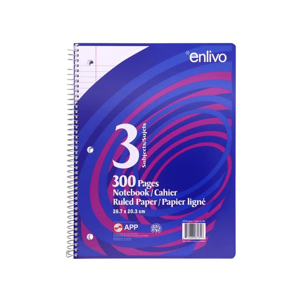 Cahier d'exercices ligné 300 pages, 3 sujets 10,5 x 8 po