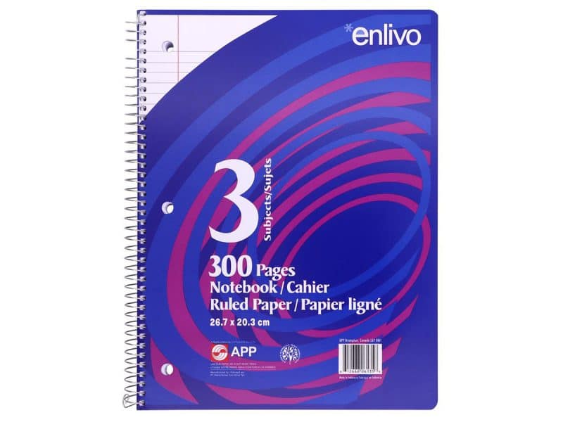 Cahier d'exercices ligné 300 pages, 3 sujets 10,5 x 8 po